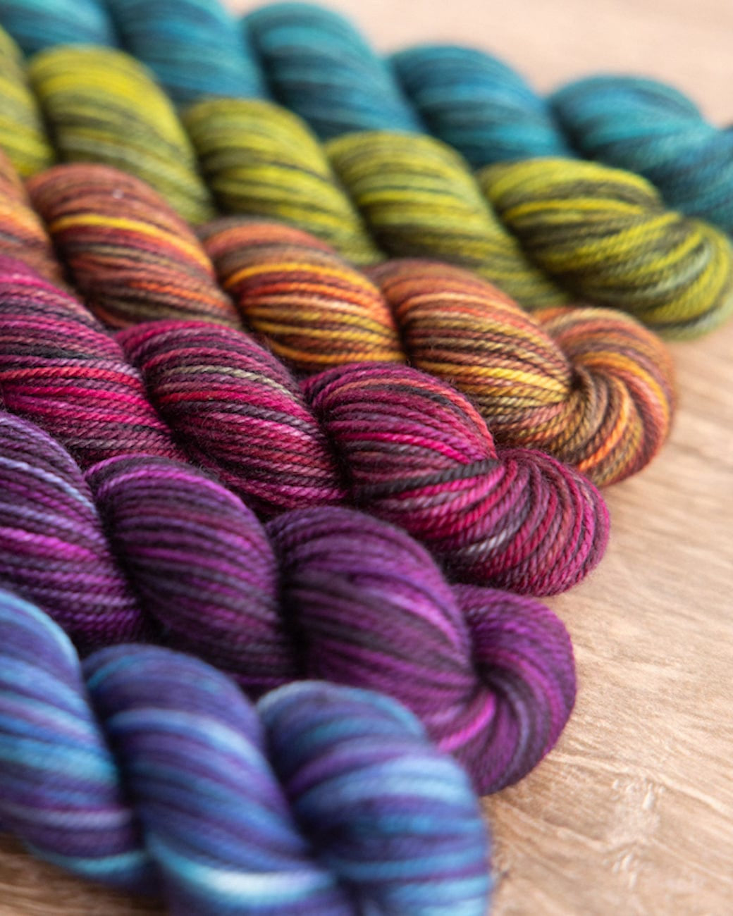 SweetGeorgia Yarns Mini-Skein Yarn Sets Hexa Hue / Tough Love Sock / Eclipse